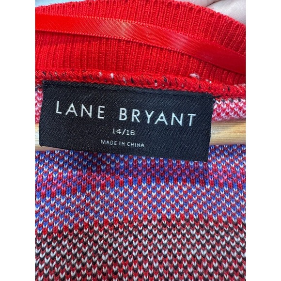 Lane Bryant Fair Isle Cardigan Sweater Women's 14/16 Red Cotton Lane Bryant - Picture 7 of 10